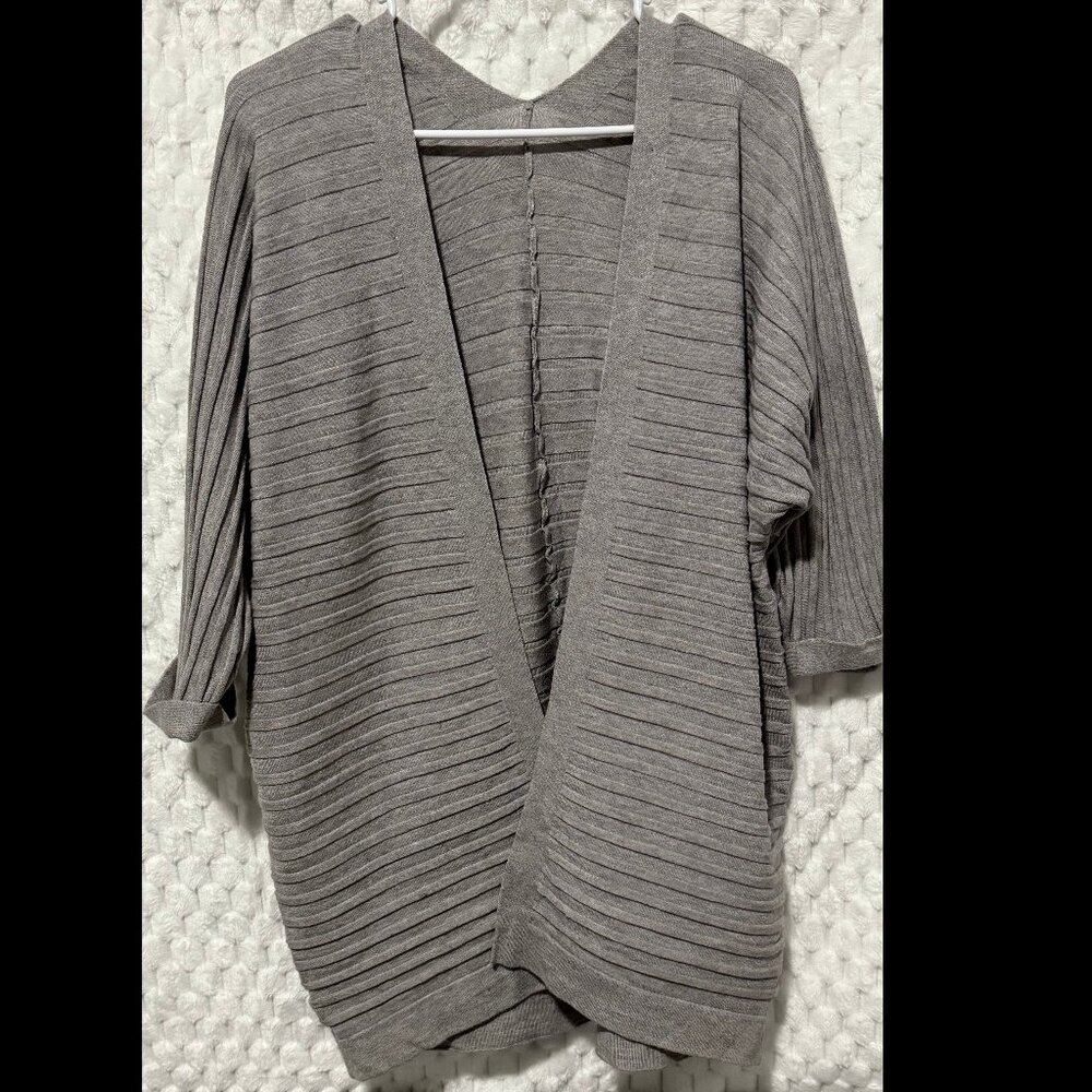 SHEWIN Women’s Open-Front Cable Knit Cardigan Sweater 3/4 Sleeves - M - Gray